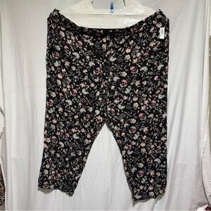 Old Navy Women's Black Floral 4XL 100% Rayon Trousers Wide Leg Drawstring Pants